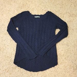 Large, navy, cable knit, hi-low sweater from Maurices